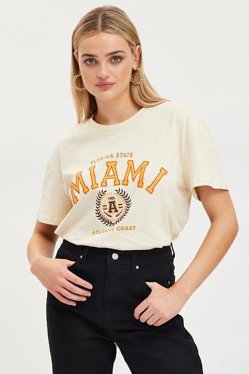 Beige Graphic T Shirt Short Sleeve sold by Ally Fashion product image thumbnail 3