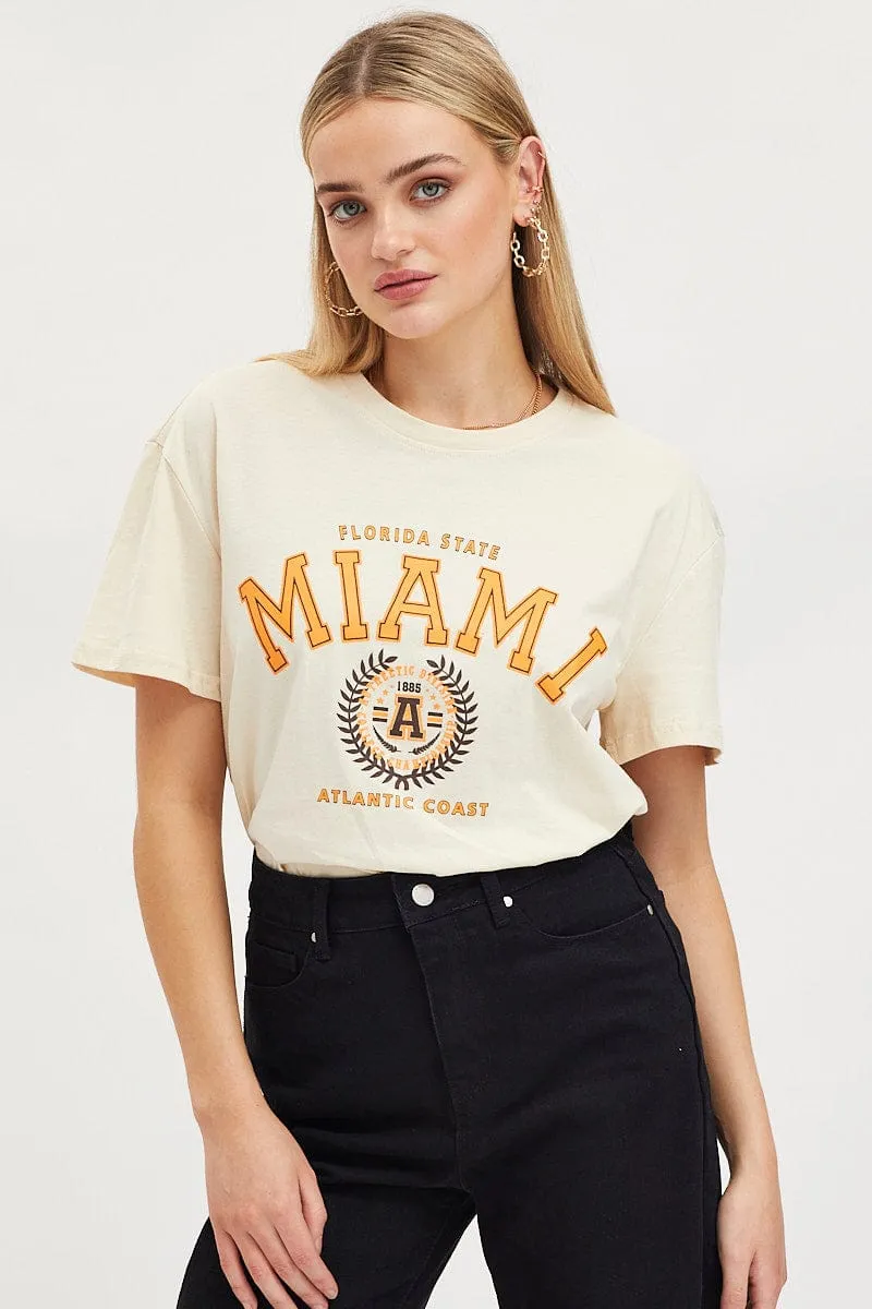 Beige Graphic T Shirt Short Sleeve sold by Ally Fashion
