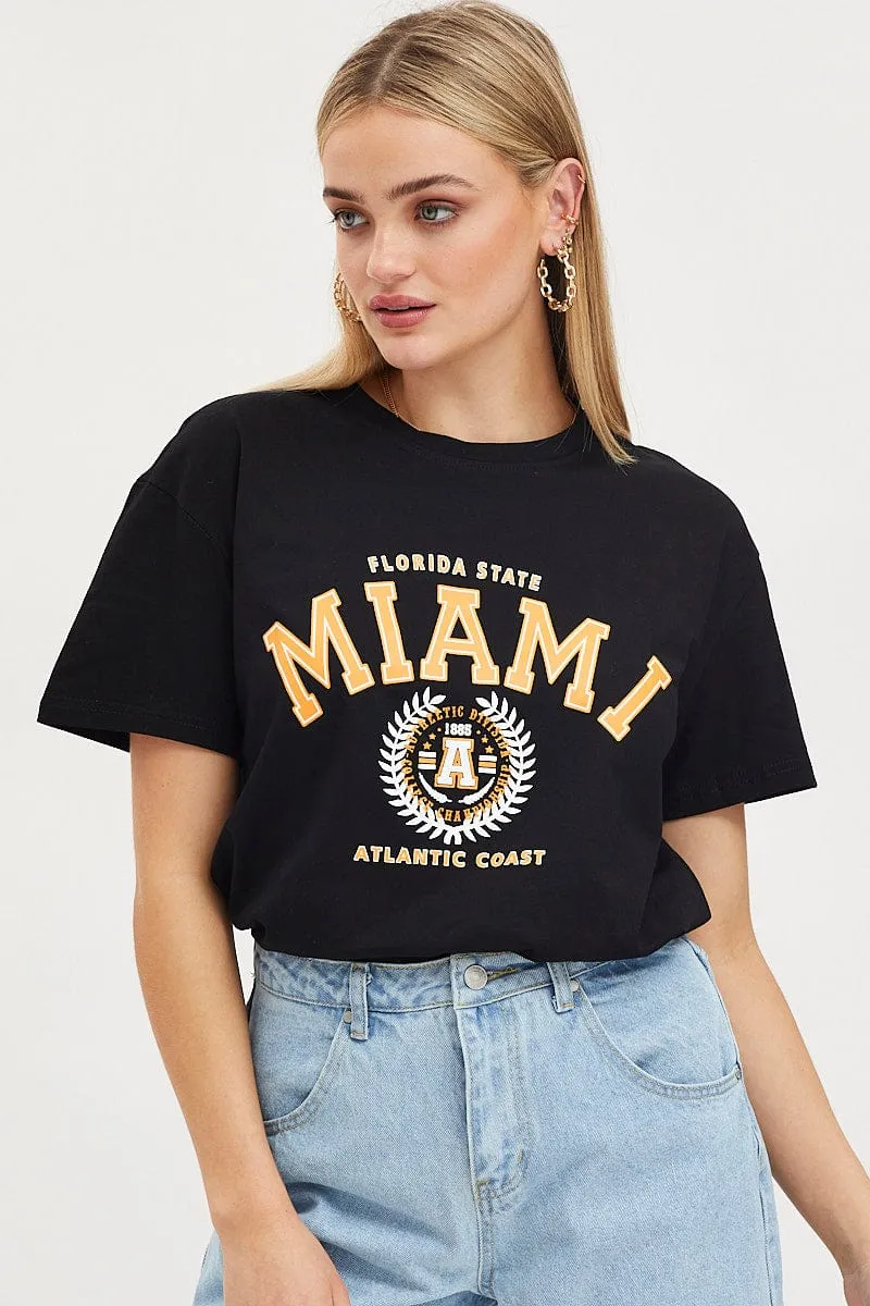 Black Graphic T Shirt Short Sleeve sold by Ally Fashion