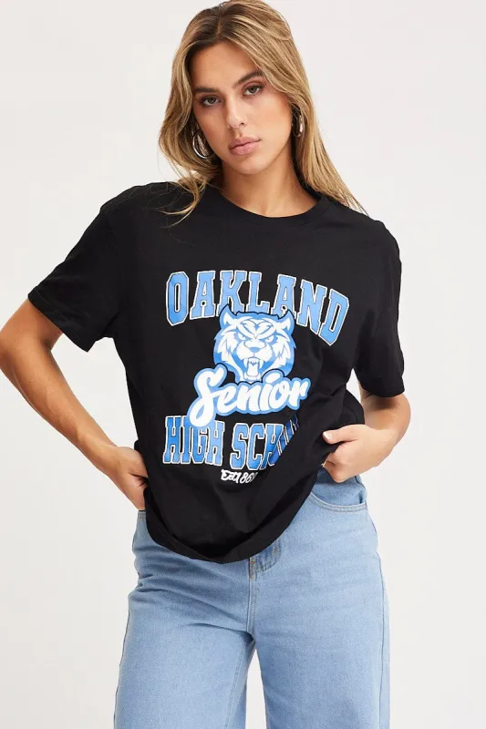 Black Graphic T Shirt Short Sleeve sold by Ally Fashion