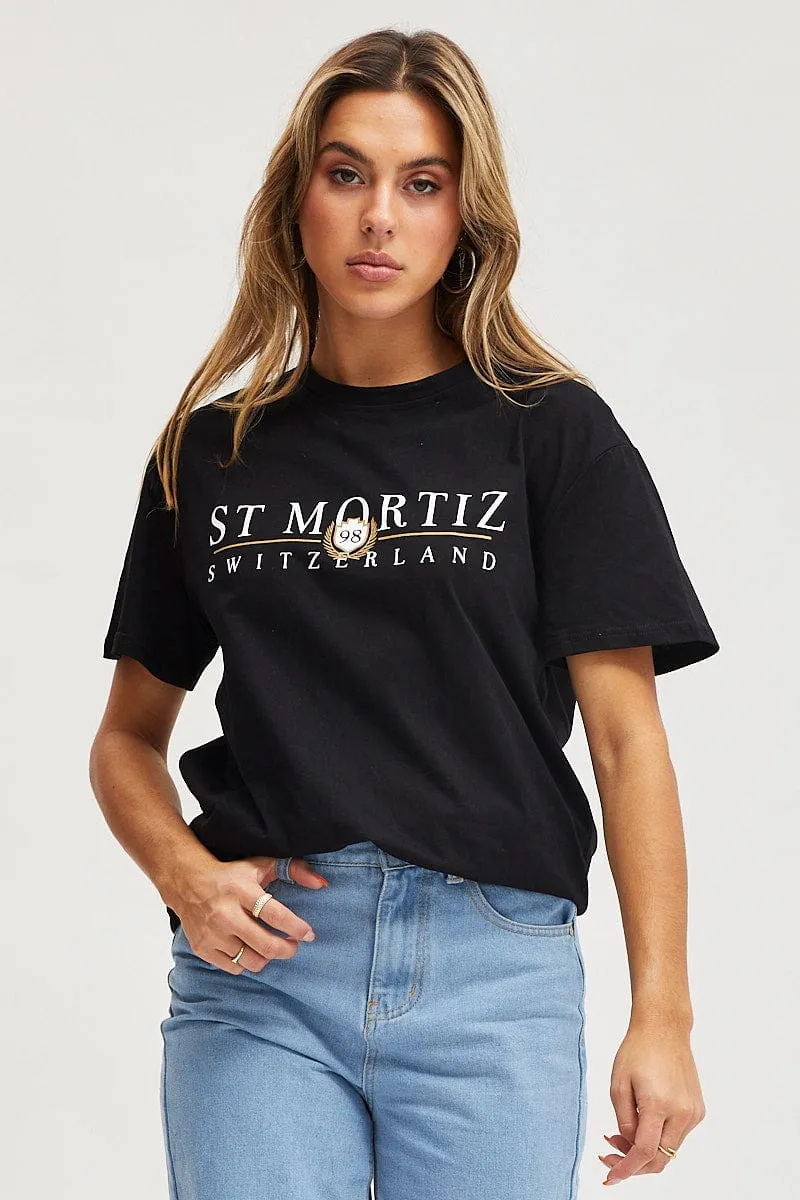 Black Graphic T Shirt Short Sleeve sold by Ally Fashion product image thumbnail 3