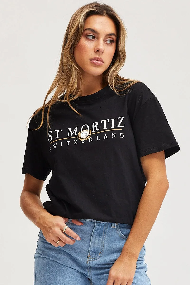 Black Graphic T Shirt Short Sleeve sold by Ally Fashion