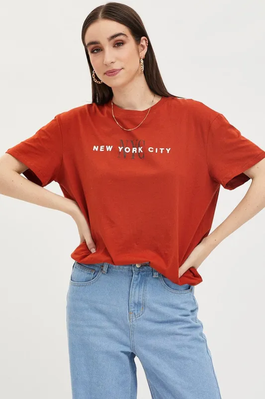 Brown Graphic T Shirt Short Sleeve sold by Ally Fashion