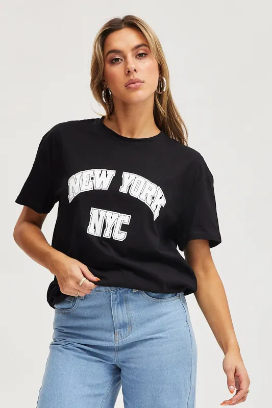 Black Graphic T Shirt Short Sleeve sold by Ally Fashion
