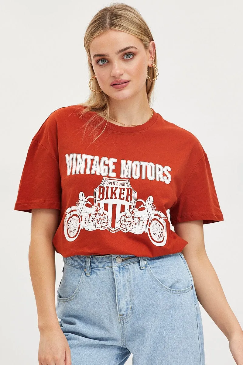 Brown Graphic T Shirt Short Sleeve sold by Ally Fashion