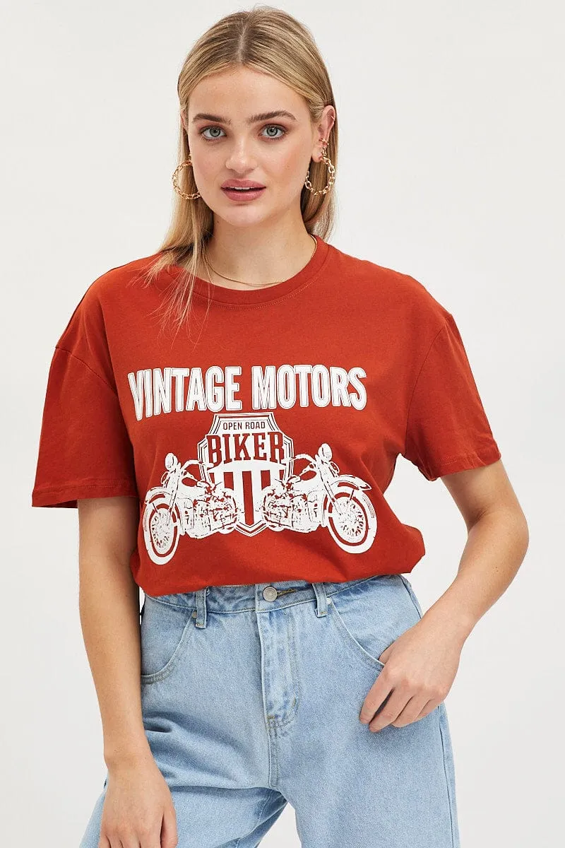 Brown Graphic T Shirt Short Sleeve sold by Ally Fashion product image thumbnail 3