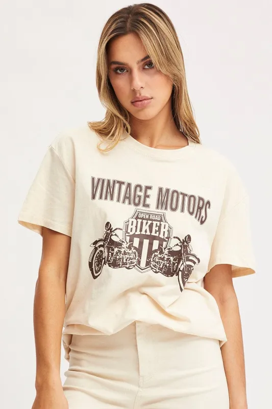 Beige Graphic T Shirt Short Sleeve sold by Ally Fashion