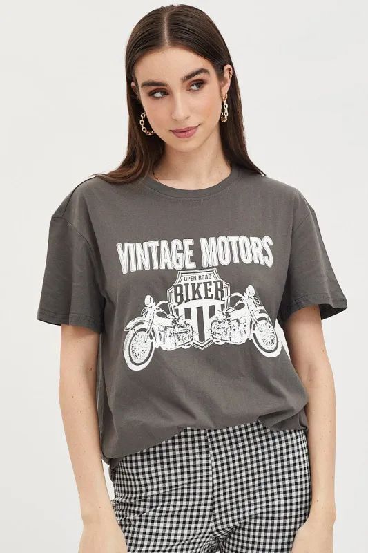 Grey Graphic T-Shirt Short Sleeve sold by Ally Fashion