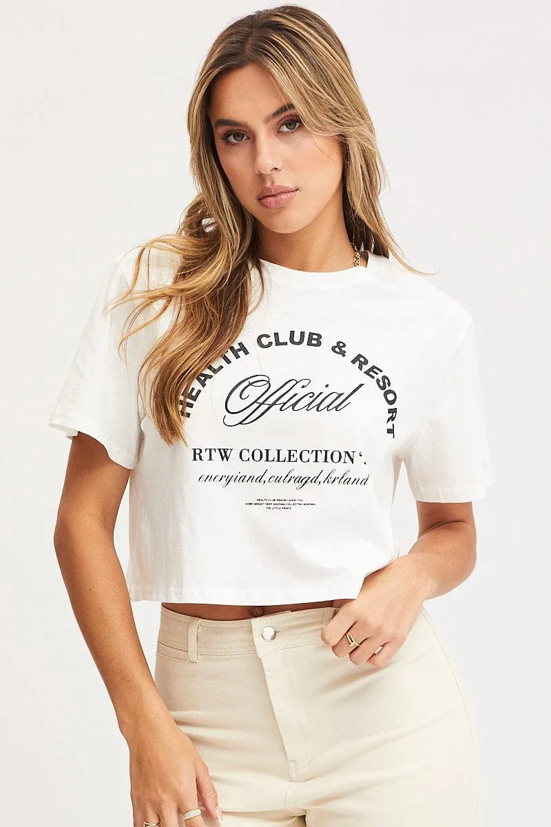 White Graphic T Shirt Short Sleeve Crop sold by Ally Fashion product image thumbnail 3