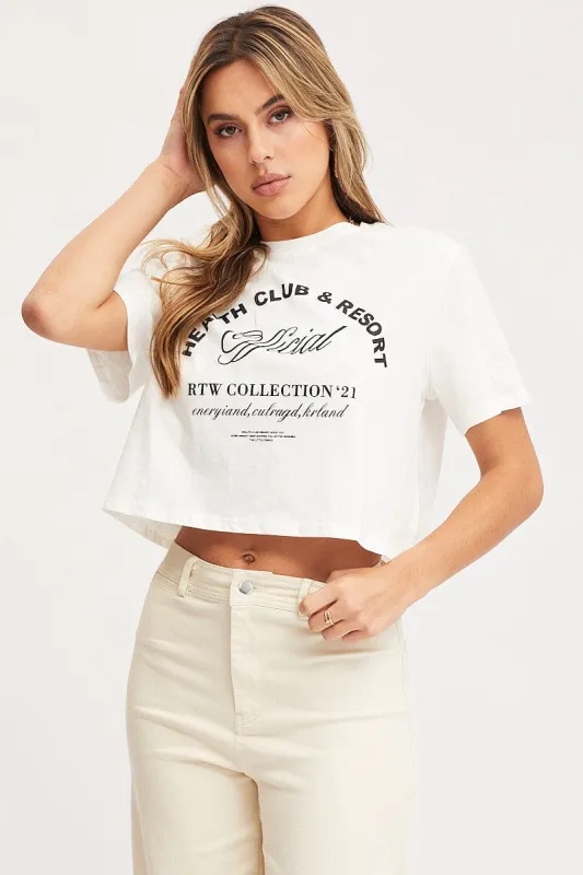 White Graphic T Shirt Short Sleeve Crop sold by Ally Fashion