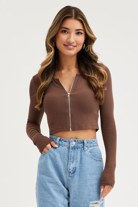 Brown Basic Top Ribbed sold by Ally Fashion