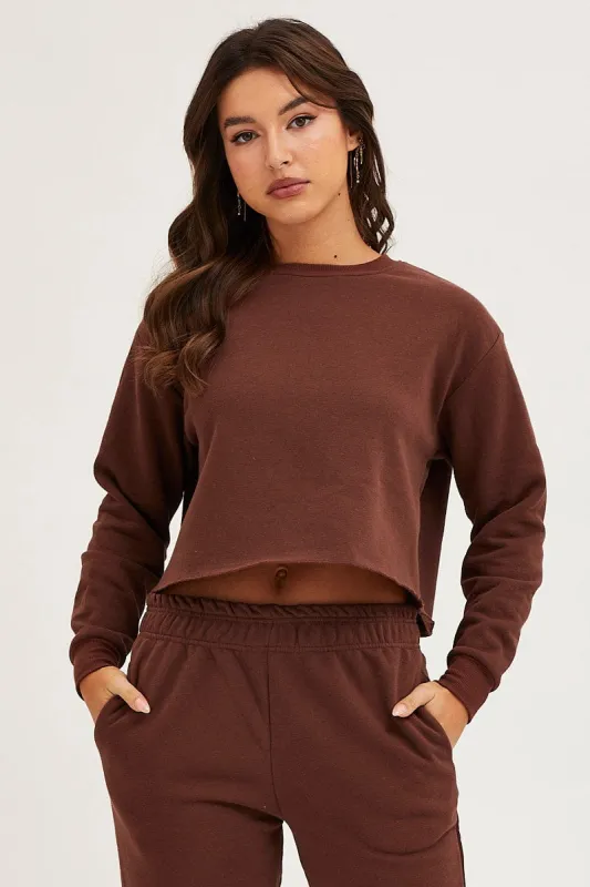 Brown Crop Sweat sold by Ally Fashion