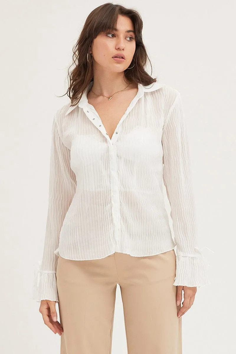 White Pleated Shirt Long Flare Sleeve sold by Ally Fashion product image thumbnail 3