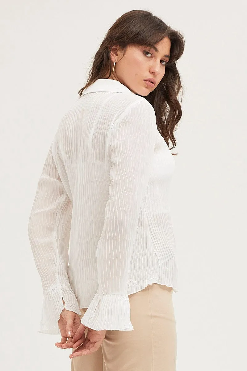 White Pleated Shirt Long Flare Sleeve sold by Ally Fashion product image thumbnail 5