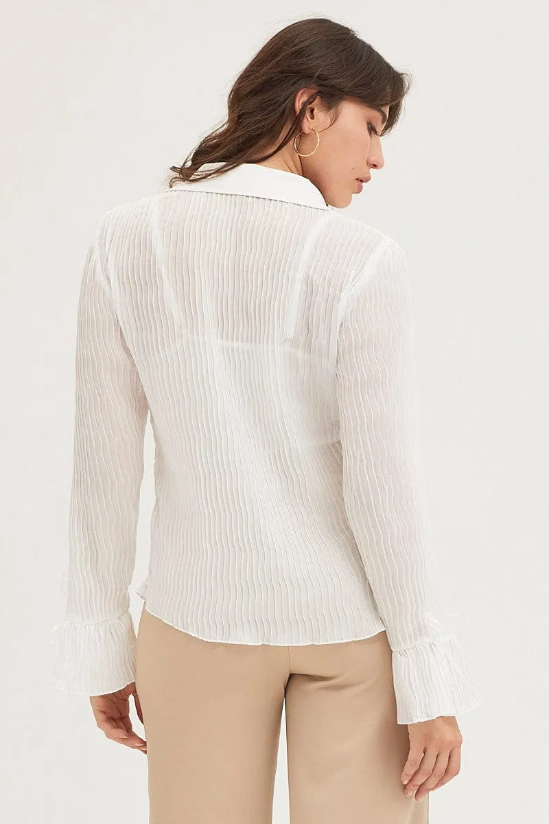 White Pleated Shirt Long Flare Sleeve sold by Ally Fashion product image thumbnail 4