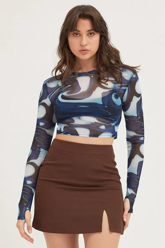 Print Long Sleeve Mesh Top sold by Ally Fashion