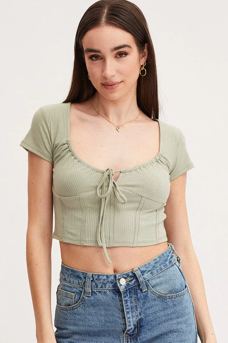 Green Crop Top Short Sleeve sold by Ally Fashion