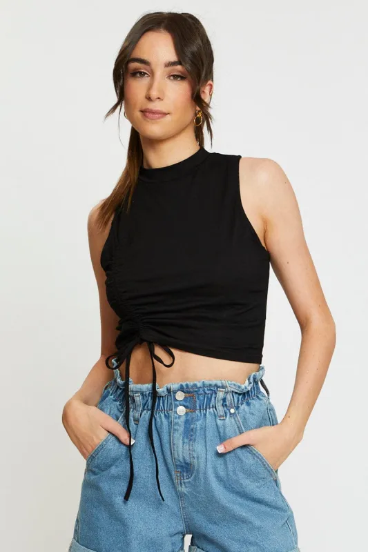 Black Crop Top Side Drawstring sold by Ally Fashion