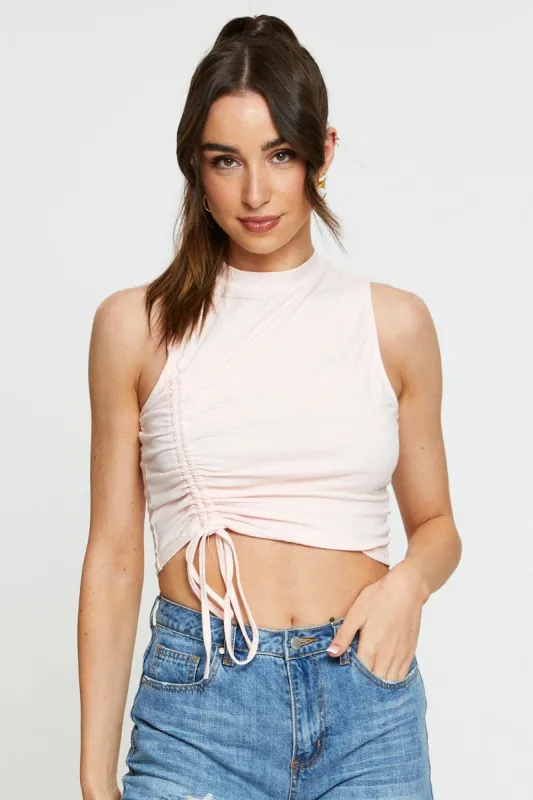 Pink Crop Top Side Drawstring sold by Ally Fashion
