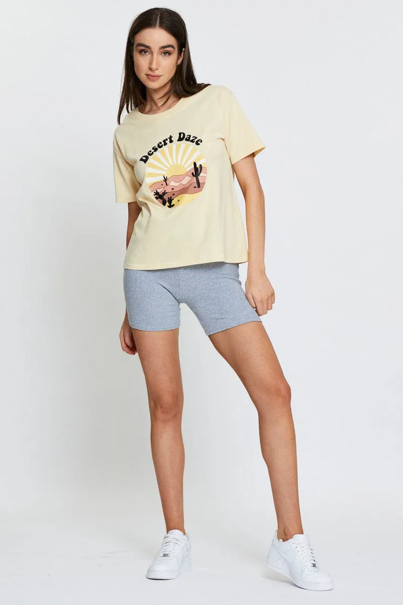 Beige Graphic T Shirt Short Sleeve sold by Ally Fashion product image thumbnail 2