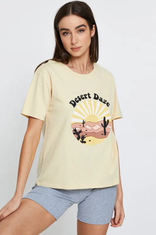 Beige Graphic T Shirt Short Sleeve sold by Ally Fashion