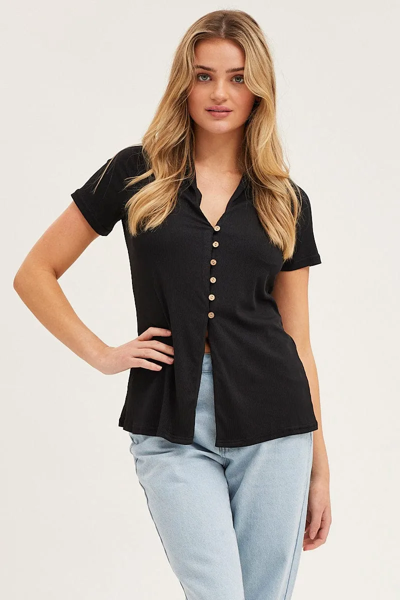 Black Button Front Shirt sold by Ally Fashion