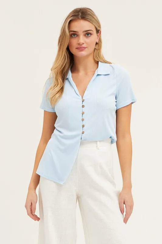 Blue Button Front Shirt sold by Ally Fashion