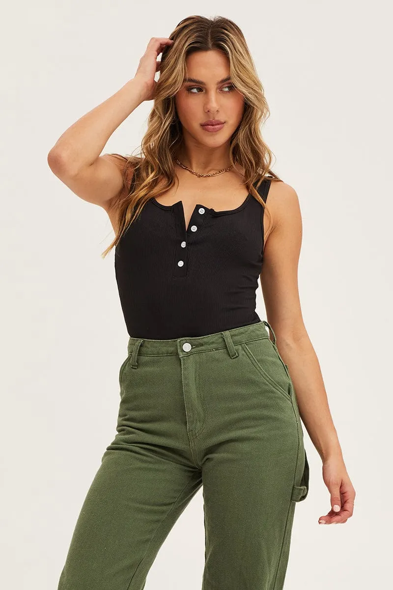Black Button Front Rib Bodysuit sold by Ally Fashion product image thumbnail 2