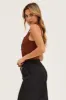 Brown Button Front Rib Bodysuit sold by Ally Fashion