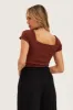 Brown Off Shoulder Rib Bodysuit sold by Ally Fashion