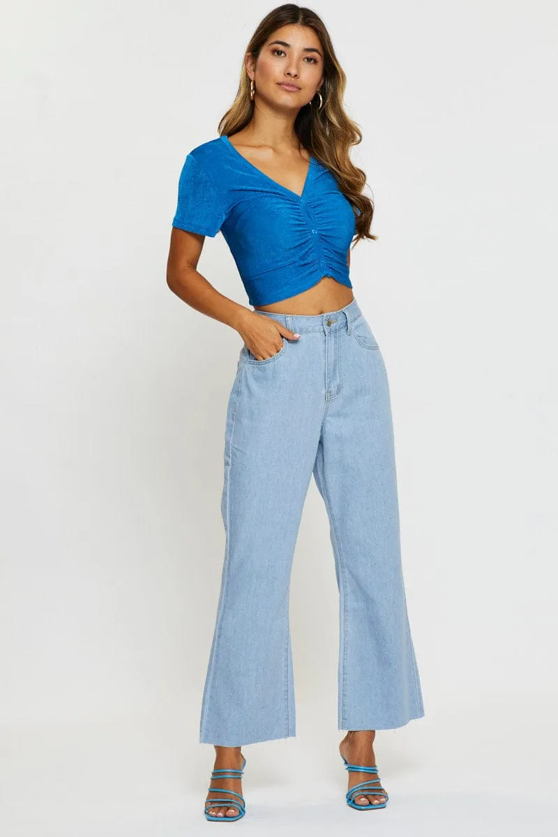 Blue Slinky Top Short Sleeve Crop sold by Ally Fashion product image thumbnail 2