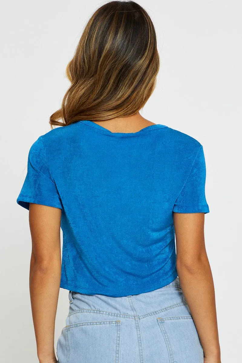 Blue Slinky Top Short Sleeve Crop sold by Ally Fashion product image thumbnail 5