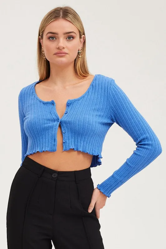 Blue Rib Top Long Sleeve sold by Ally Fashion