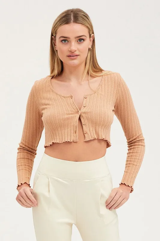 Beige Rib Top Long Sleeve sold by Ally Fashion