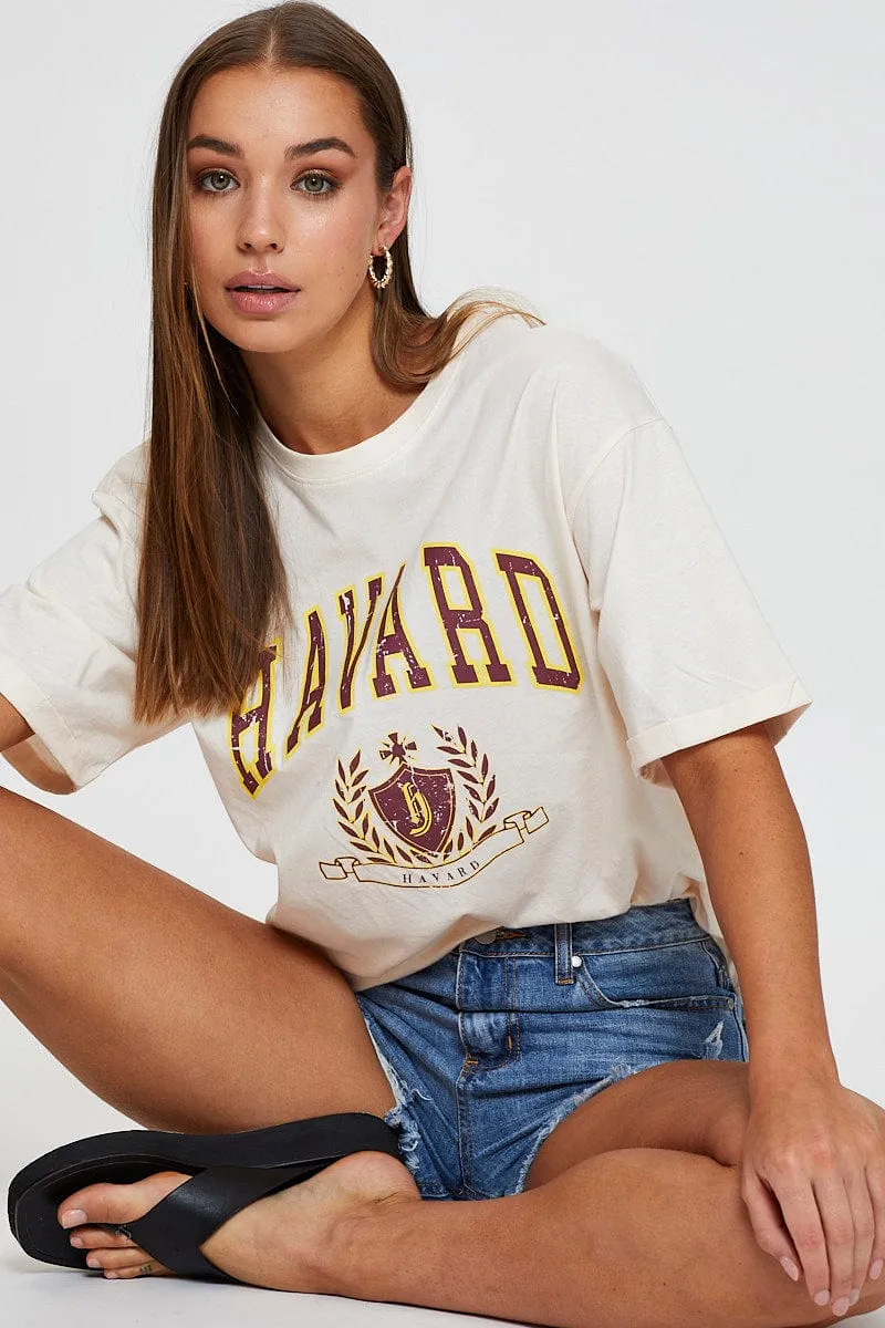 Beige Graphic T Shirt Short Sleeve sold by Ally Fashion