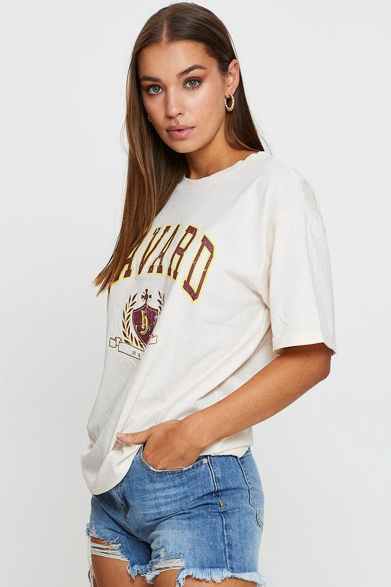 Beige Graphic T Shirt Short Sleeve sold by Ally Fashion product image thumbnail 4