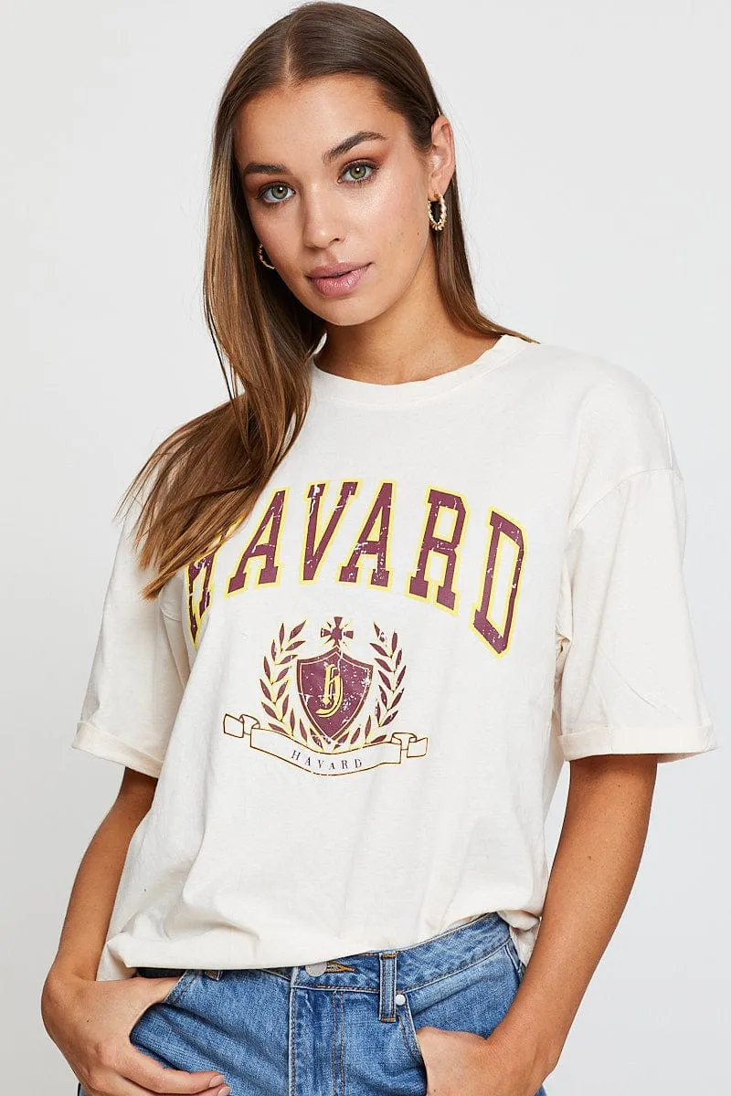 Beige Graphic T Shirt Short Sleeve sold by Ally Fashion product image thumbnail 2