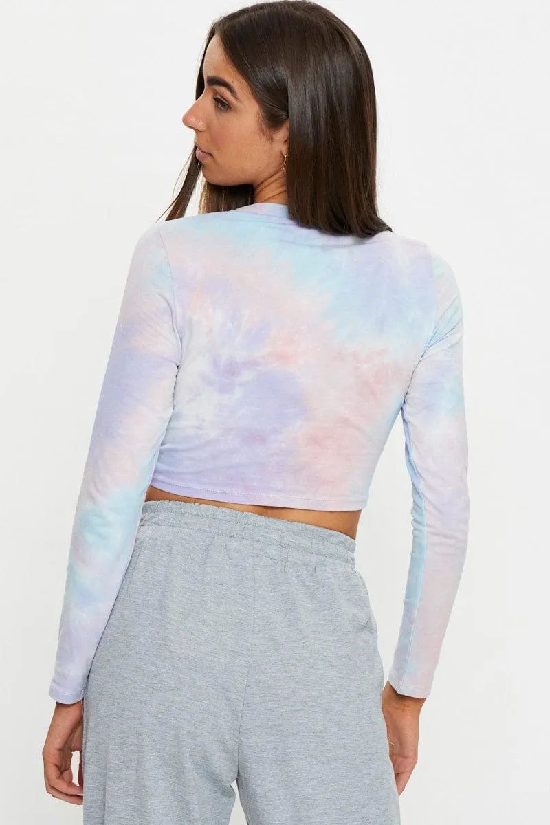 Multi Long Sleeve Tie Dye Jersey Knot Front T Shirt sold by Ally Fashion product image thumbnail 5