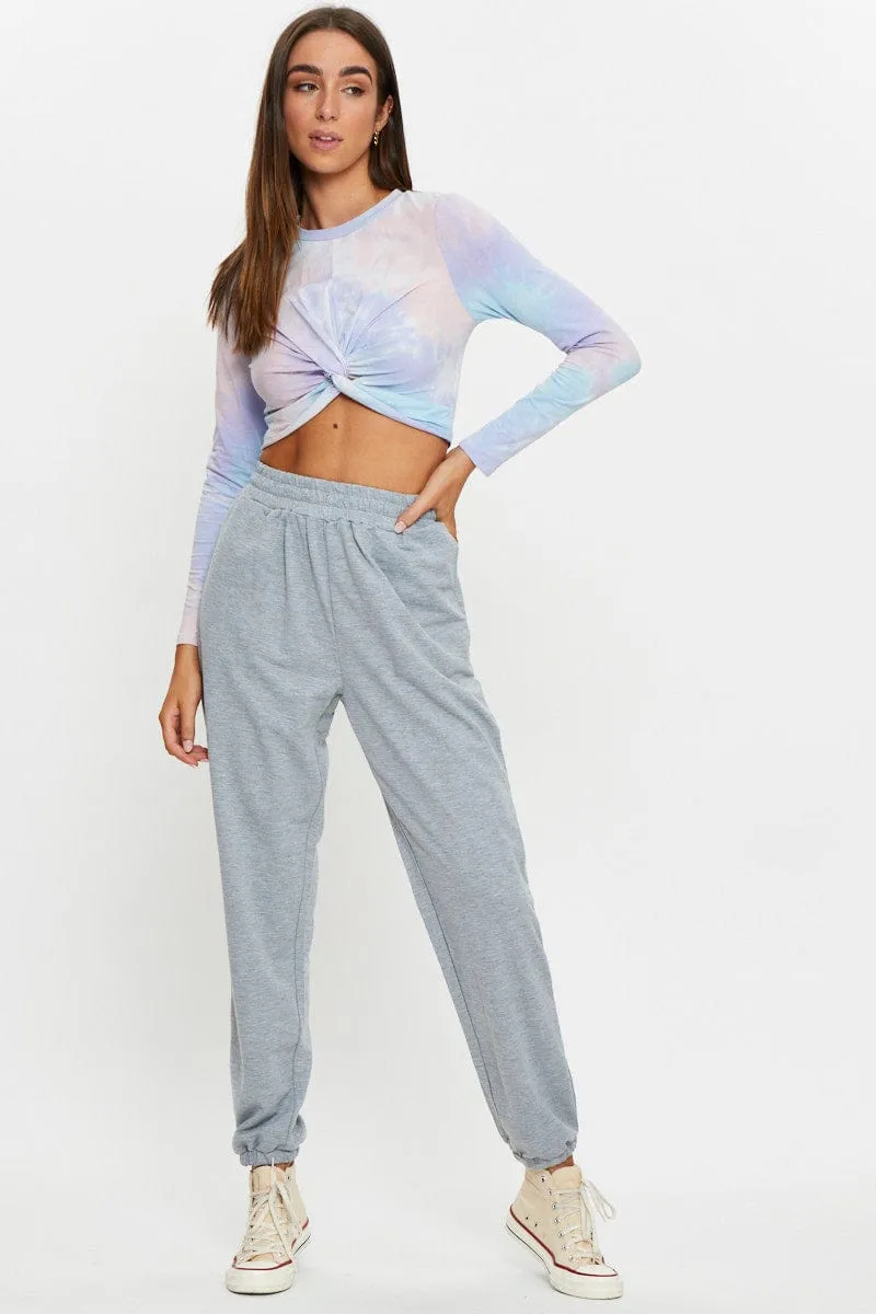 Multi Long Sleeve Tie Dye Jersey Knot Front T Shirt sold by Ally Fashion product image thumbnail 2