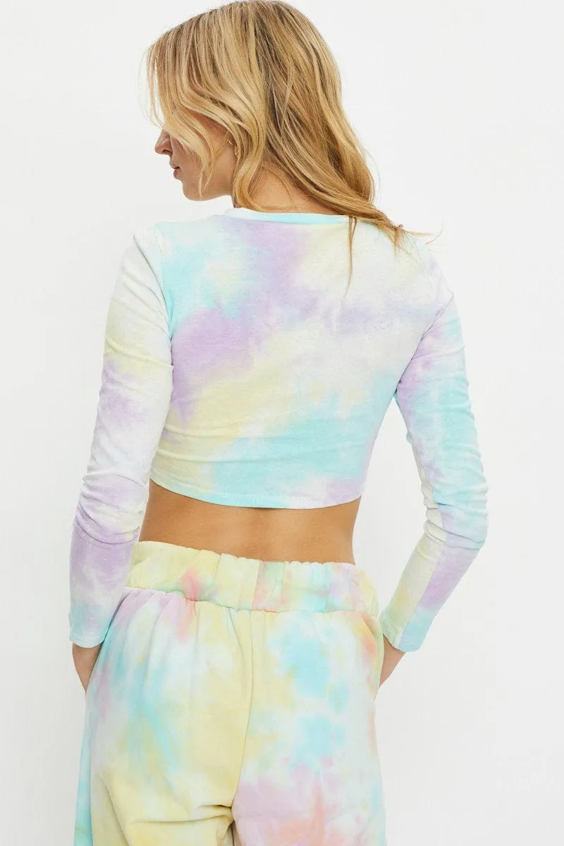 Multi Long Sleeve Tie Dye Jersey Knot Front T Shirt sold by Ally Fashion product image thumbnail 5