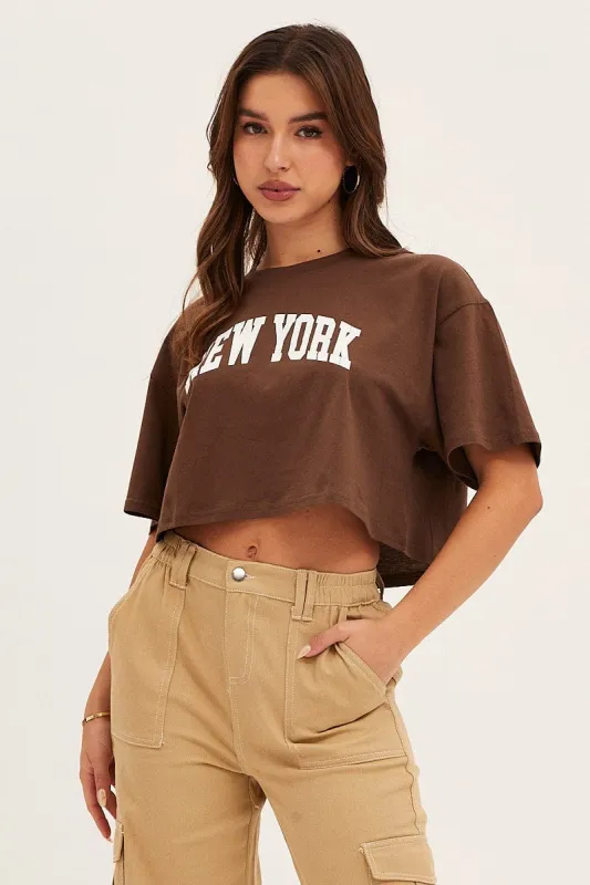 Brown Crew Neck Tee sold by Ally Fashion