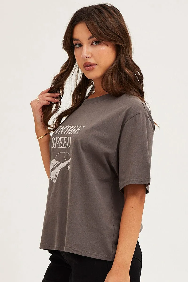 Grey Crew Neck Graphic T-Shirt sold by Ally Fashion product image thumbnail 4