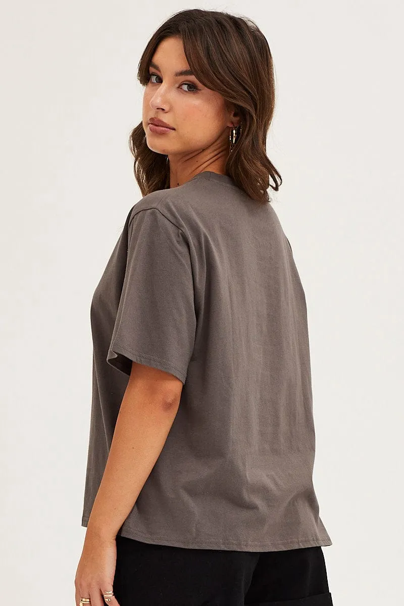 Grey Crew Neck Graphic T-Shirt sold by Ally Fashion product image thumbnail 5