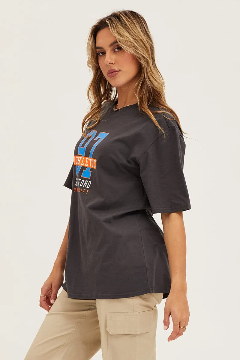Grey Crew Neck Oversized Tee sold by Ally Fashion product image thumbnail 4