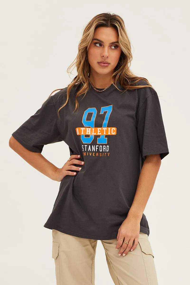 Grey Crew Neck Oversized Tee sold by Ally Fashion product image thumbnail 3