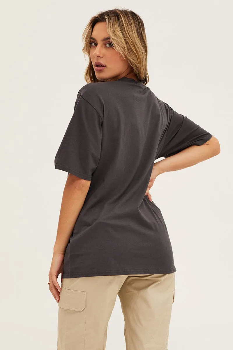Grey Crew Neck Oversized Tee sold by Ally Fashion product image thumbnail 5