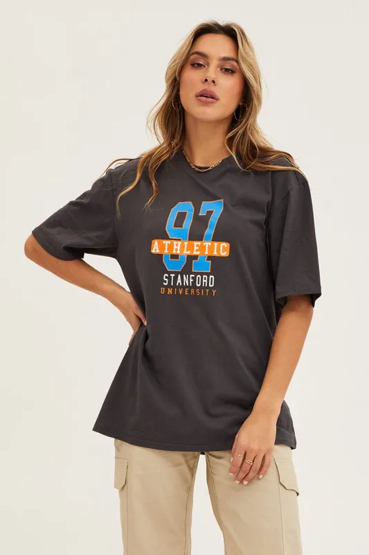 Grey Crew Neck Oversized Tee sold by Ally Fashion