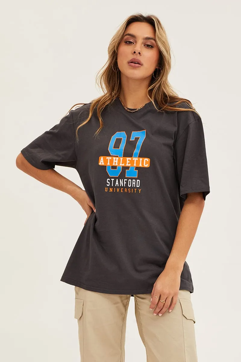 Grey Crew Neck Oversized Tee sold by Ally Fashion