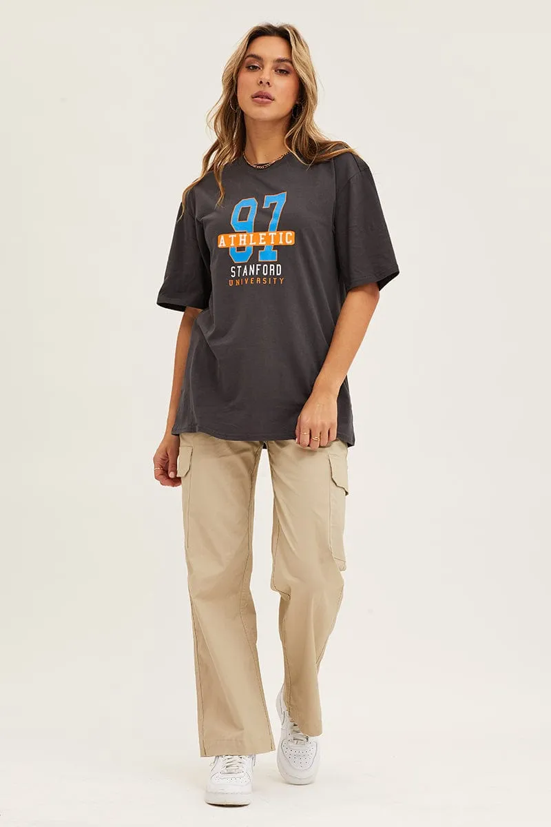 Grey Crew Neck Oversized Tee sold by Ally Fashion product image thumbnail 2
