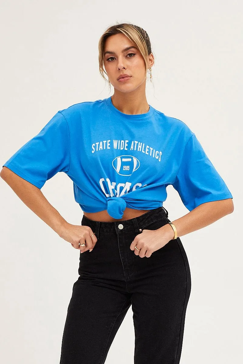 Blue Crew Neck Oversized Tee sold by Ally Fashion